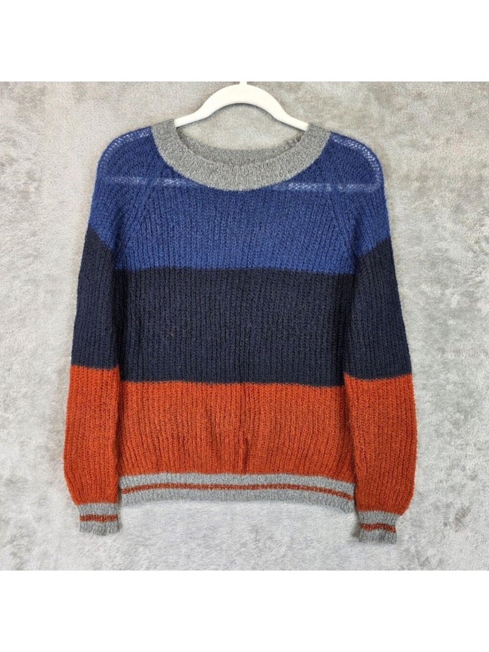 Acoté Sweater Womens 1 Multicolor Stripe Chunky Mohair Crew Knit Pullover Italy
